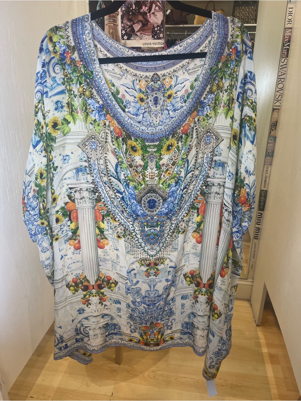 Camilla White Blue Green Ornate Flowy Cover Up